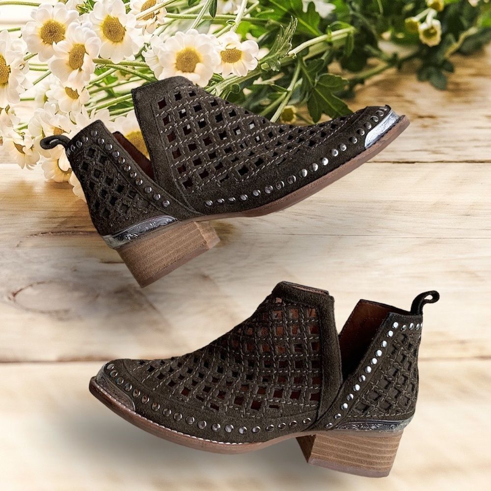 Jeffrey Campbell Dark Brown Perforated Suede Ankle Booties